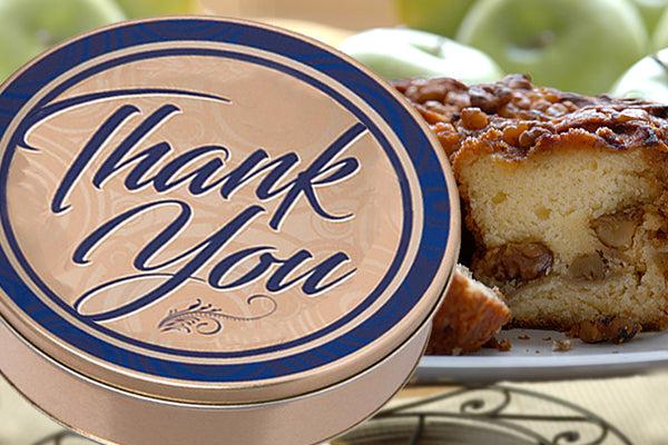 Traditional Cinnamon Walnut Cake in a Thank You Gift Tin