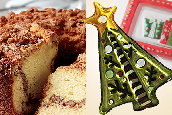 Traditional Cinnamon Walnut Coffee Cakes & Festive Holiday Serving Plate
