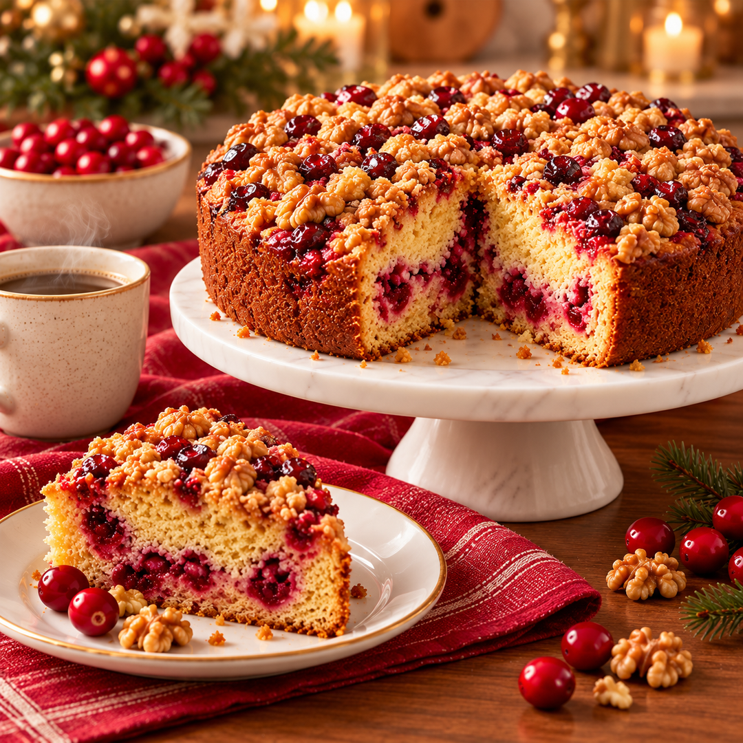 Large Traditional Cranberry Walnut Coffee Cake in a Signature Red Tin