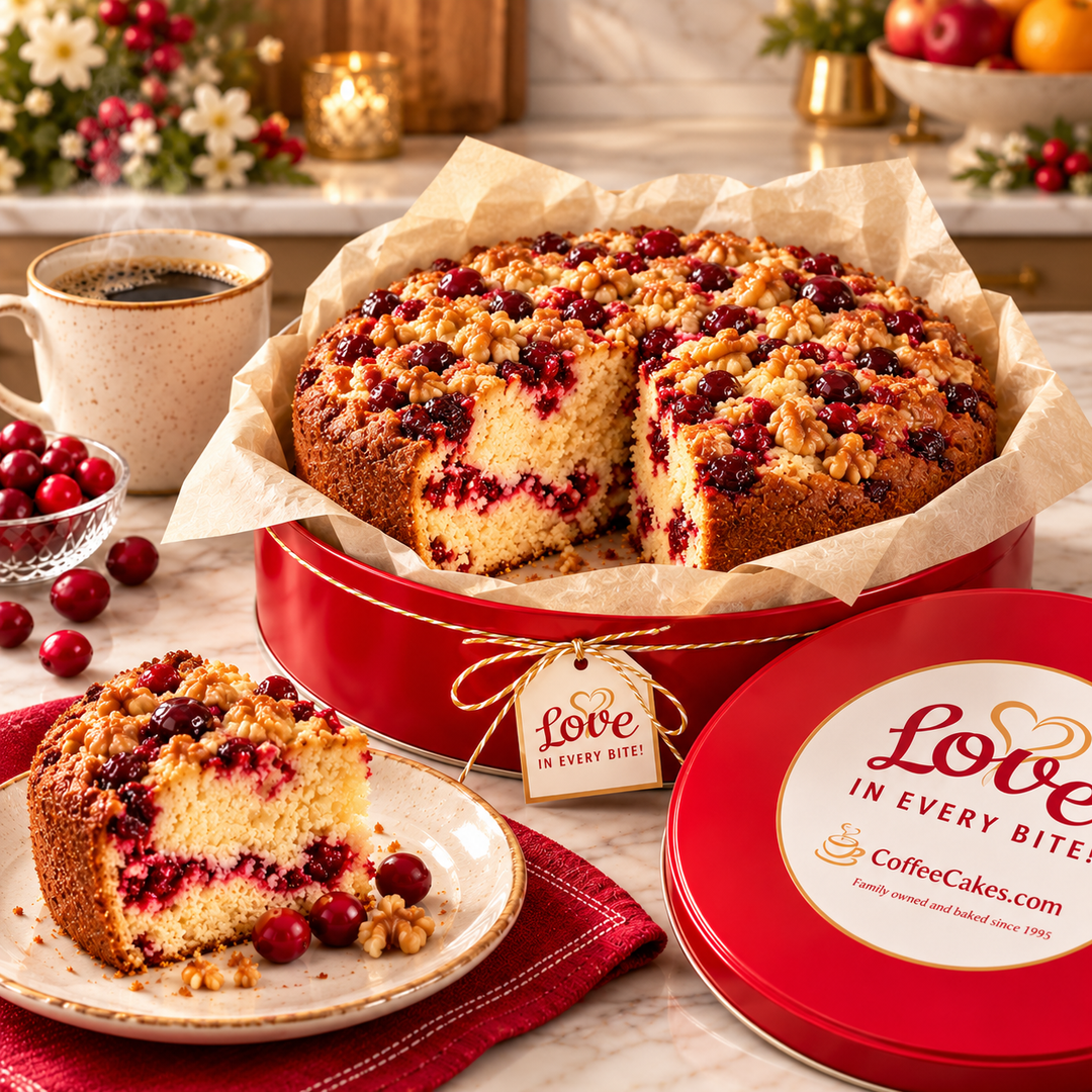 Large Traditional Cranberry Walnut Coffee Cake in a Signature Red Tin