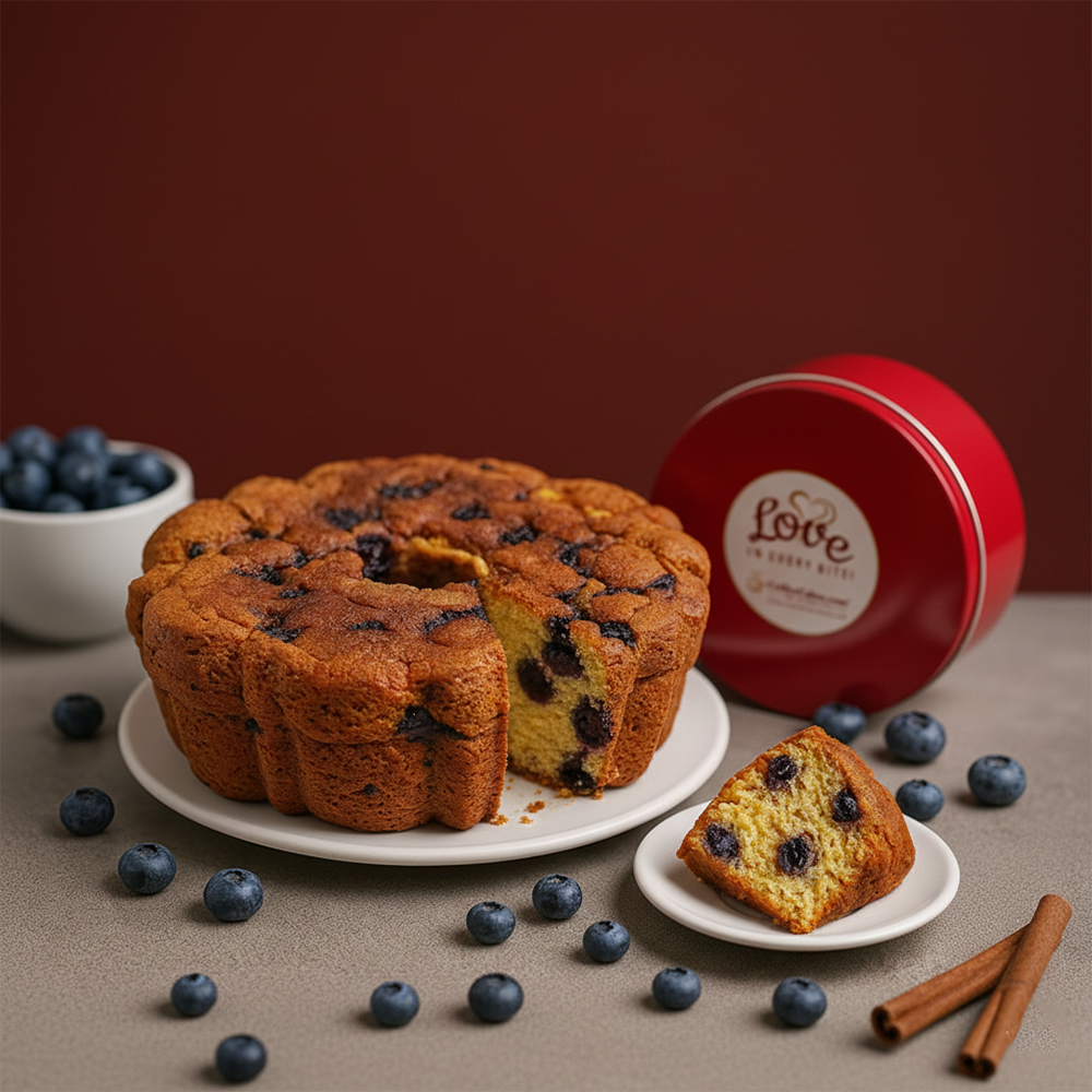 Large Traditional Blueberry Coffee Cake in a Signature Red Tin