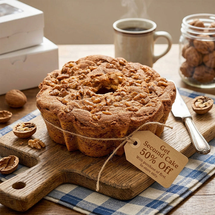 Buy One Traditional Cinnamon Walnut Coffee Cake. Get Second Cake 50% Off (2 Cakes shipped to SAME address)