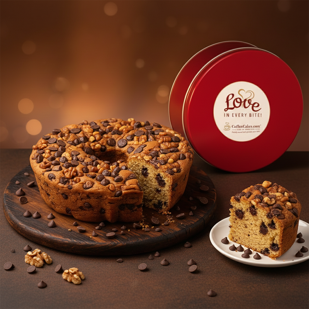 Large Traditional Chocolate Chip Walnut Coffee Cake in a Signature Red Tin