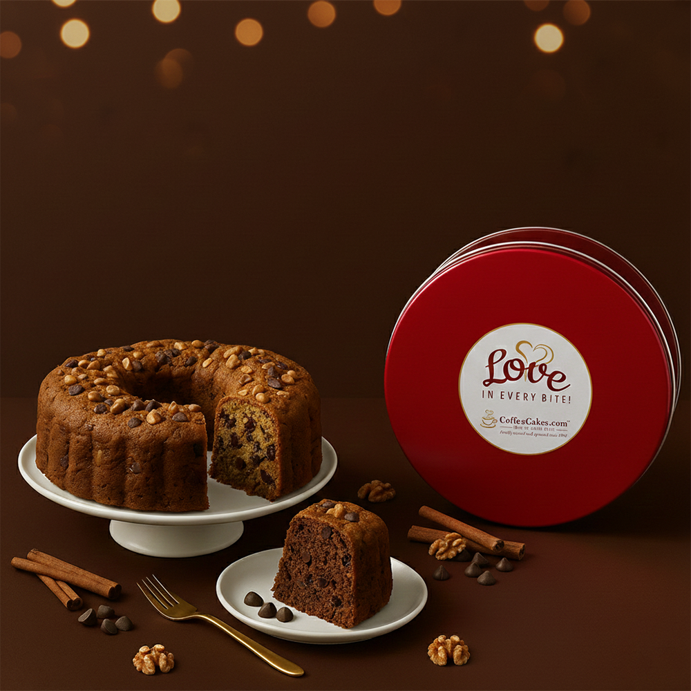 Large Traditional Chocolate Walnut Coffee Cake in a Signature Red Tin