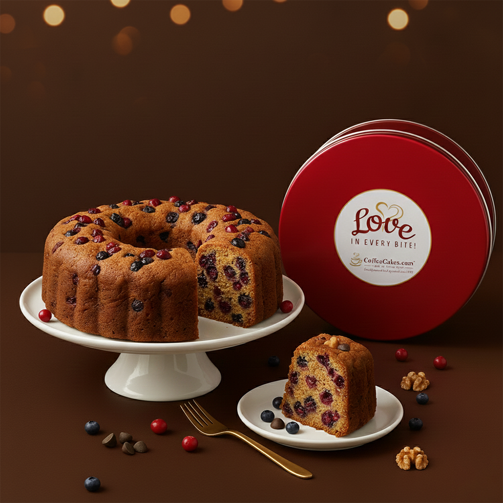 Large Traditional Cranberry & Blueberry Coffee Cake in a Signature Red Tin