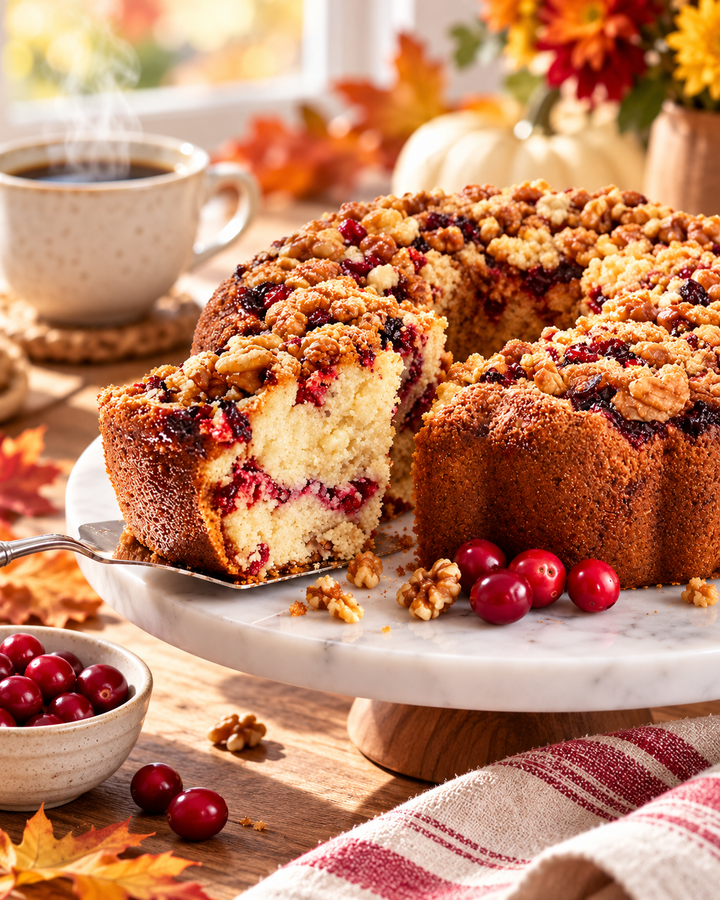 Large Traditional Cranberry Walnut Coffee Cake in a Signature Red Tin