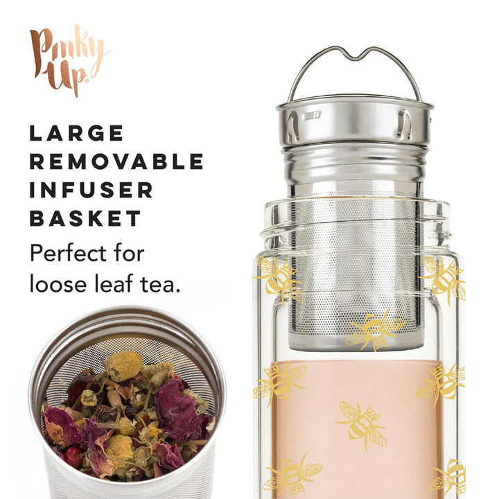 Honeybee Tea Time Travel Mug – Insulated Glass with Tea Infuser