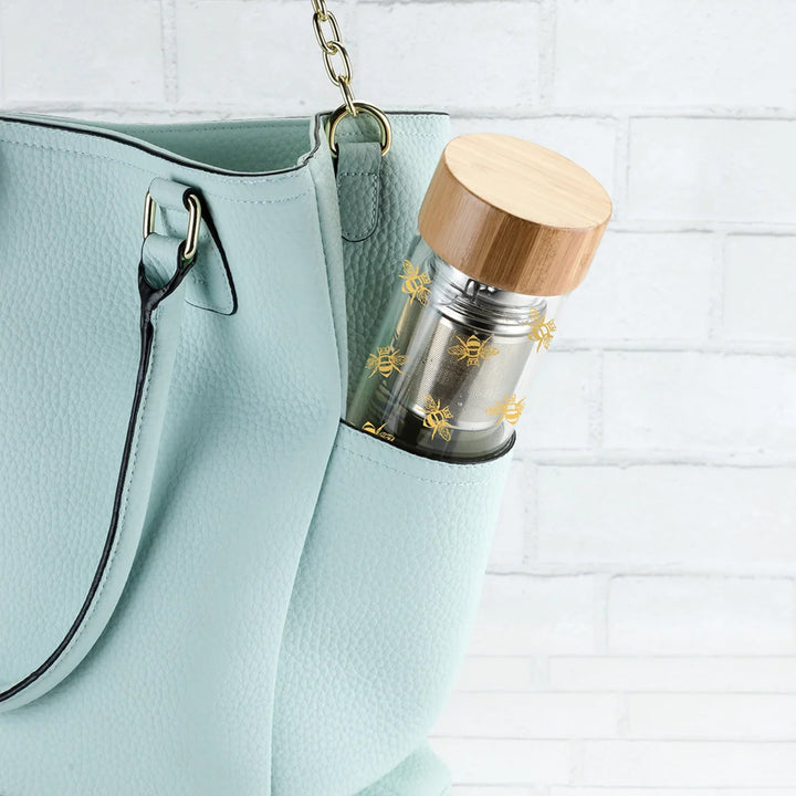 Honeybee Tea Time Travel Mug – Insulated Glass with Tea Infuser