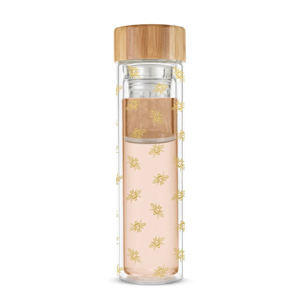 Honeybee Tea Time Travel Mug – Insulated Glass with Tea Infuser