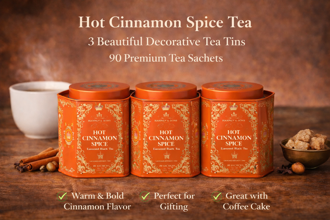 Hot Cinnamon Spice Tea Sachets – 3 Tin Bundle by Harney & Sons (90 Sachets Total)