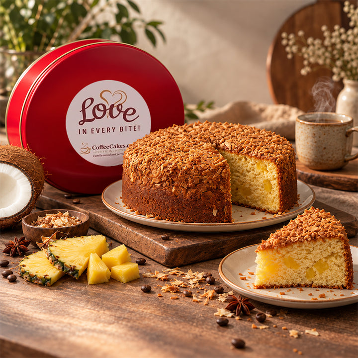 Large Traditional Pineapple Coconut Coffee Cake in a Signature Red Tin
