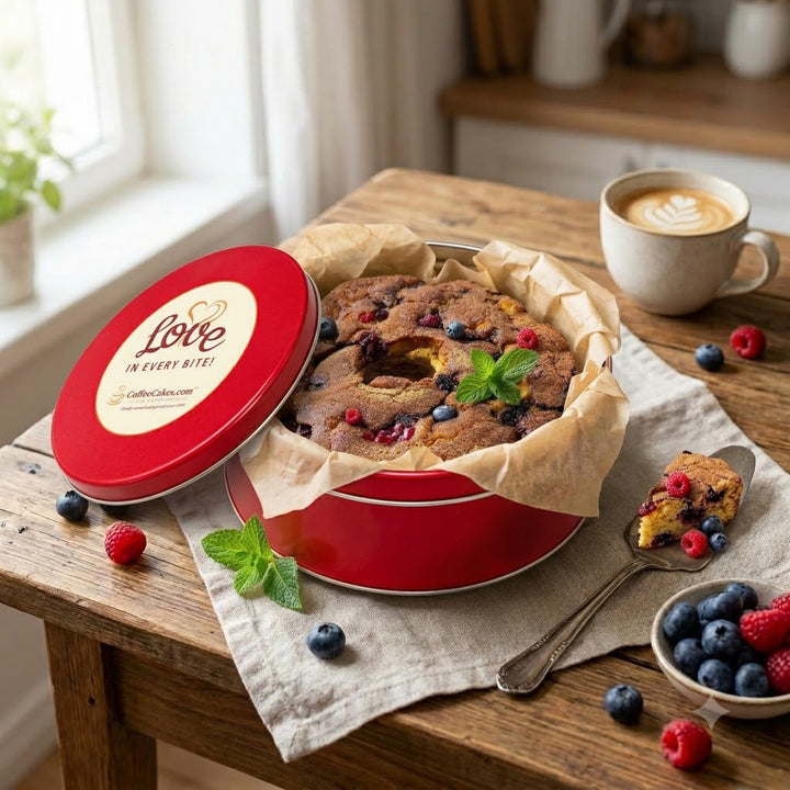 Large Traditional Cranberry &amp; Blueberry Coffee Cake in a Signature Red Tin