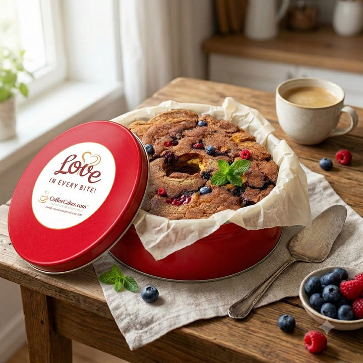 Large Traditional Cranberry &amp; Blueberry Coffee Cake in a Signature Red Tin