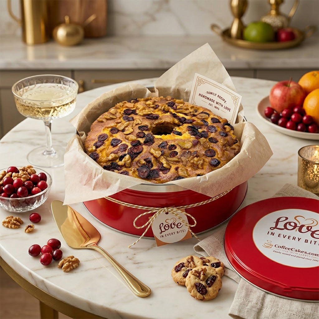 Large Traditional Cranberry Walnut Coffee Cake in a Signature Red Tin