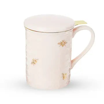 Honeybee 3D Ceramic Mug with Infuser Honeycomb Bee Happy