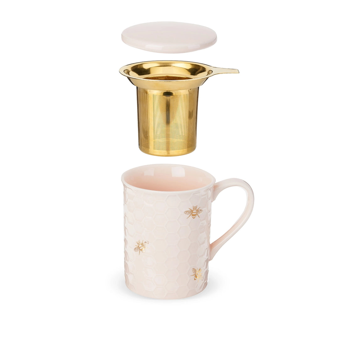 Honeybee 3D Ceramic Mug with Infuser Honeycomb Bee Happy