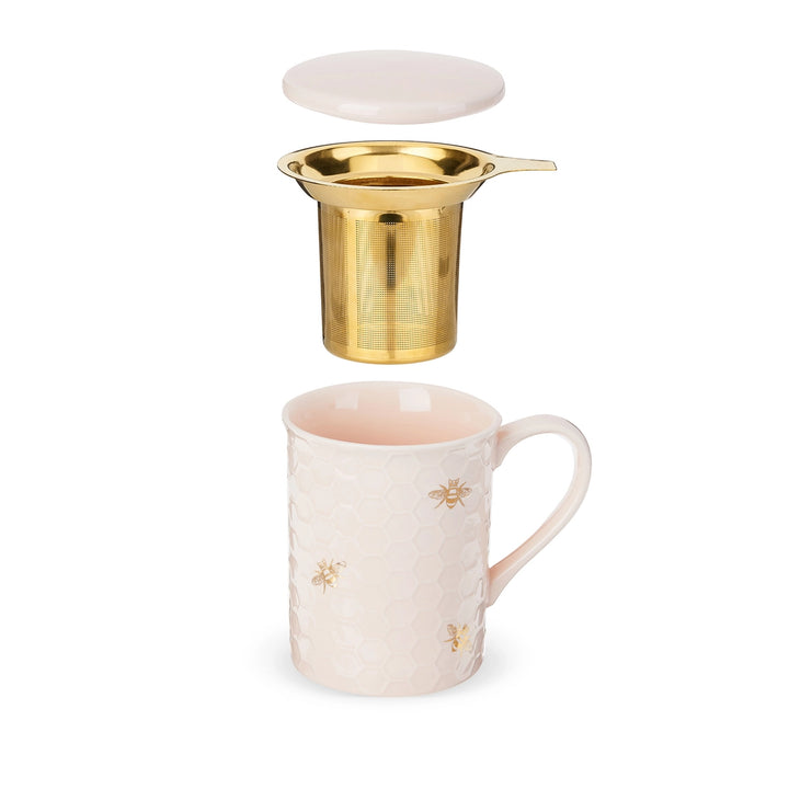 Honeybee 3D Ceramic Mug with Infuser Honeycomb Bee Happy