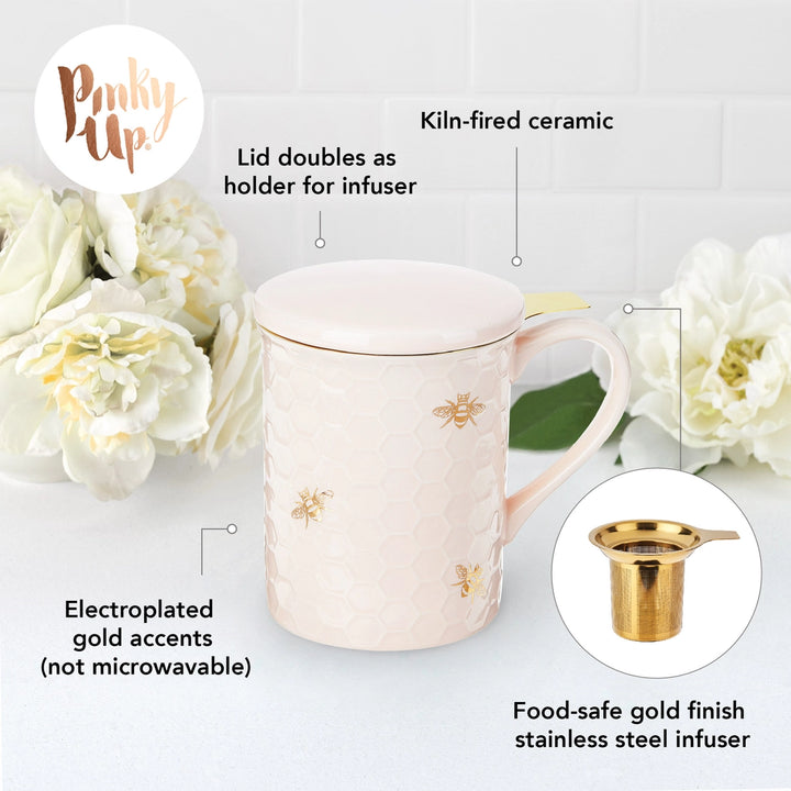 Honeybee 3D Ceramic Mug with Infuser Honeycomb Bee Happy