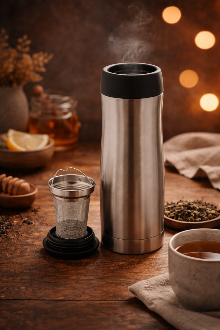 Highwave TEAMO XL 16 oz Double Wall Insulated Travel Mug – With Tea Infuser & Leakproof Lid