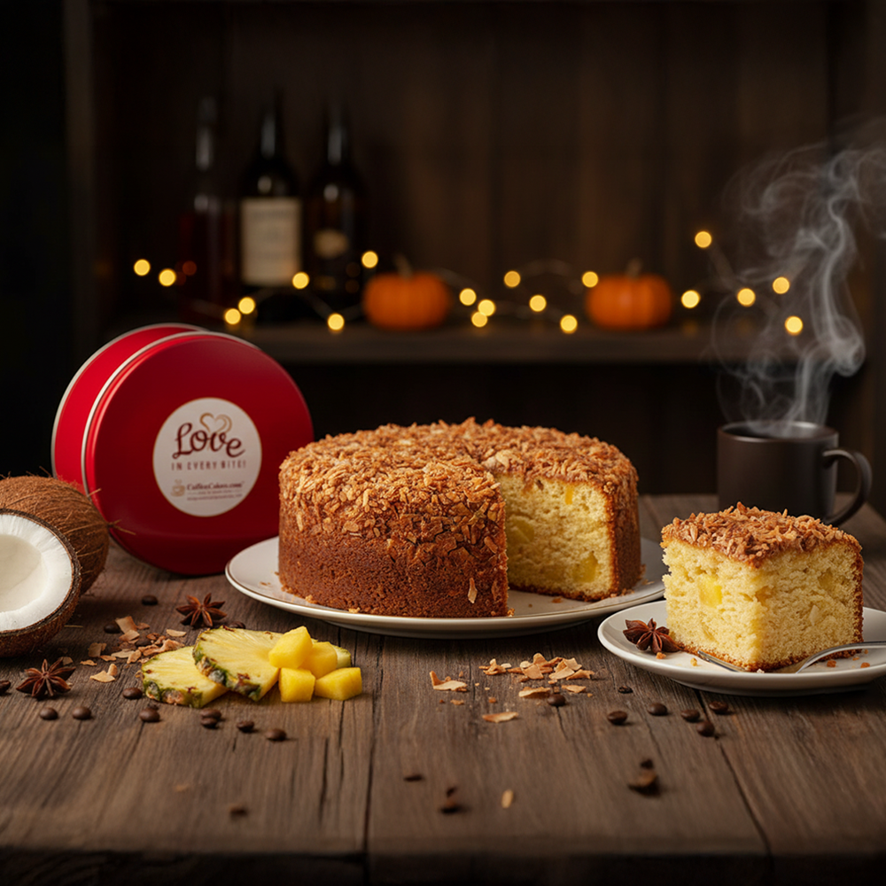 Large Traditional Pineapple Coconut Coffee Cake in a Signature Red Tin