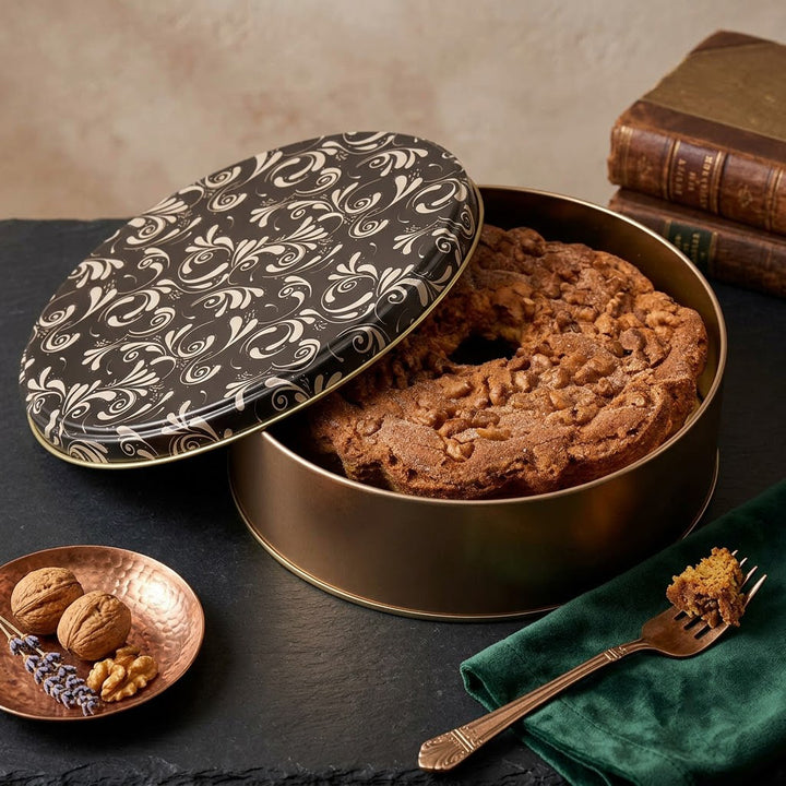 Traditional Cinnamon Walnut Cake in a Dazzling Gift Tin