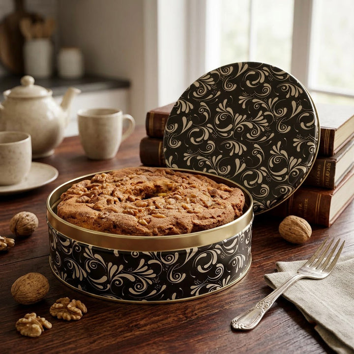 Traditional Cinnamon Walnut Cake in a Dazzling Gift Tin
