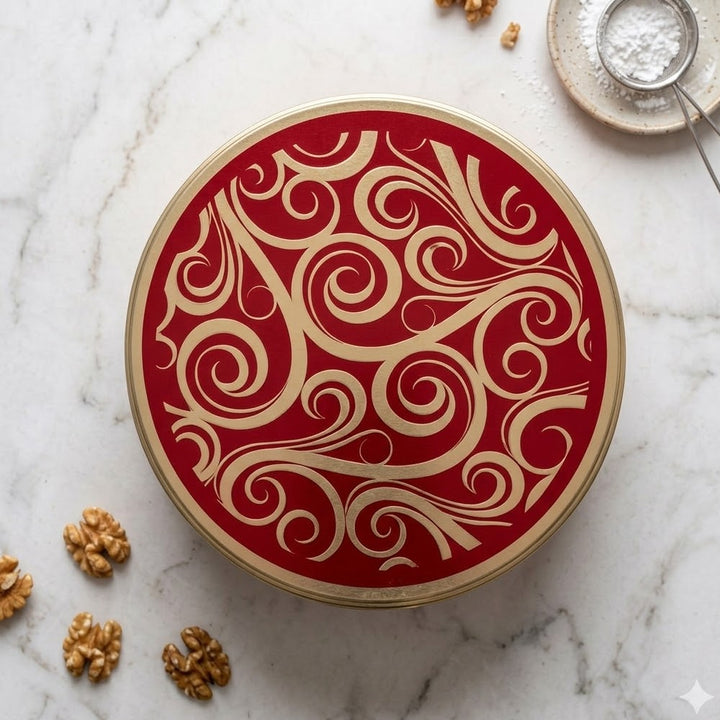 Traditional Cinnamon Walnut Cake in a Golden Swirl Gift Tin