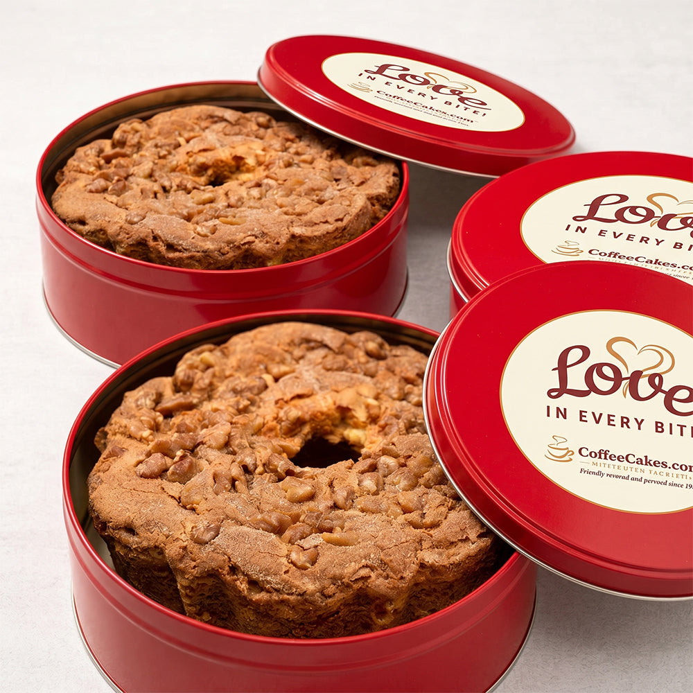Cinnamon Walnut Coffee Cake In Red Gift Tin – CoffeeCakes.com