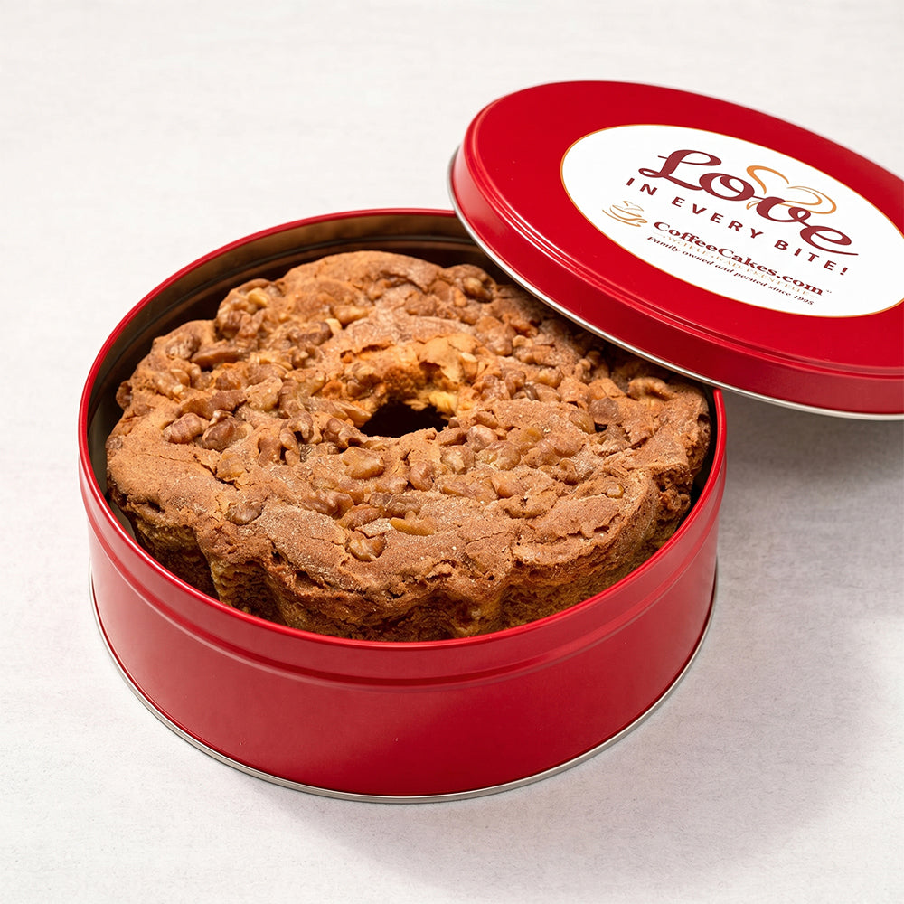 Cinnamon Walnut Coffee Cake In Red Gift Tin – CoffeeCakes.com