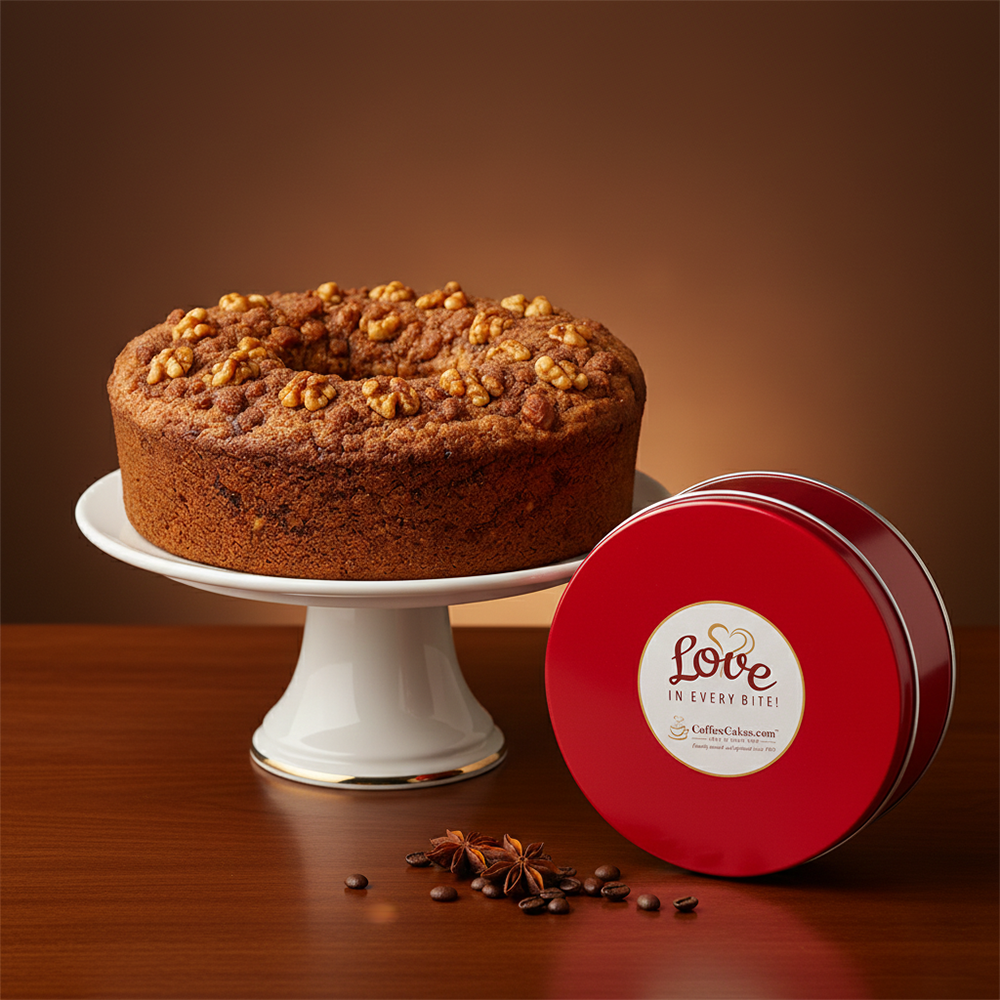 Large Traditional Apple Walnut Coffee Cake in a Signature Red Tin