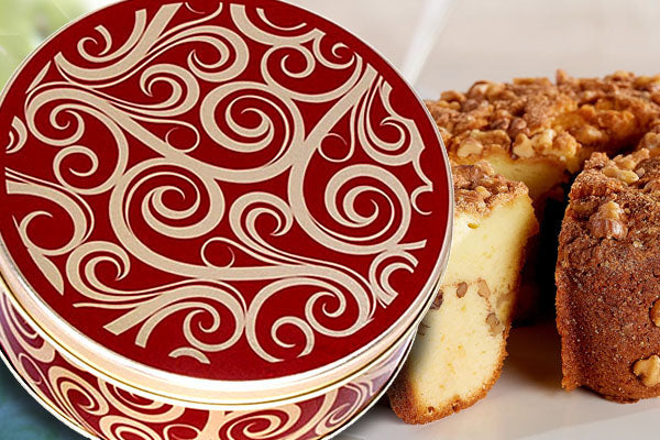 My Grandma's Cinnamon Walnut Coffee Cake in a Golden Swirl Gift Tin