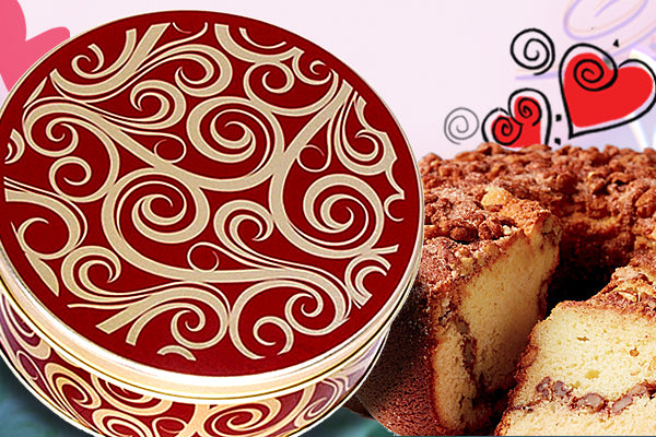 Traditional Cinnamon Walnut Cake in a Golden Swirl Gift Tin